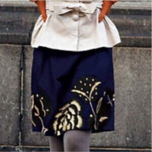 Anthropologie Floreat Sufi Embroidered Floral Mini Skirt, Size 4, Navy Blue
